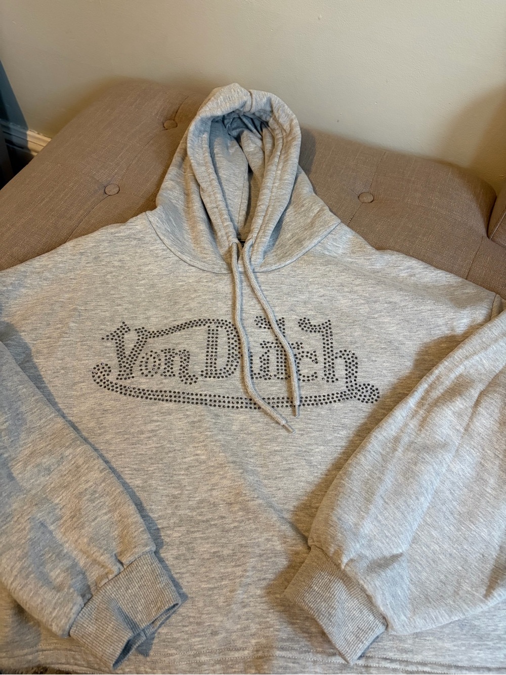 Von Dutch Light Gray Crewneck Hoodie with Studded Logo